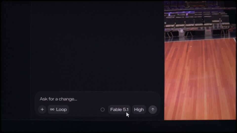 A dark chat box that says Ask for a change, beside a basketball court.