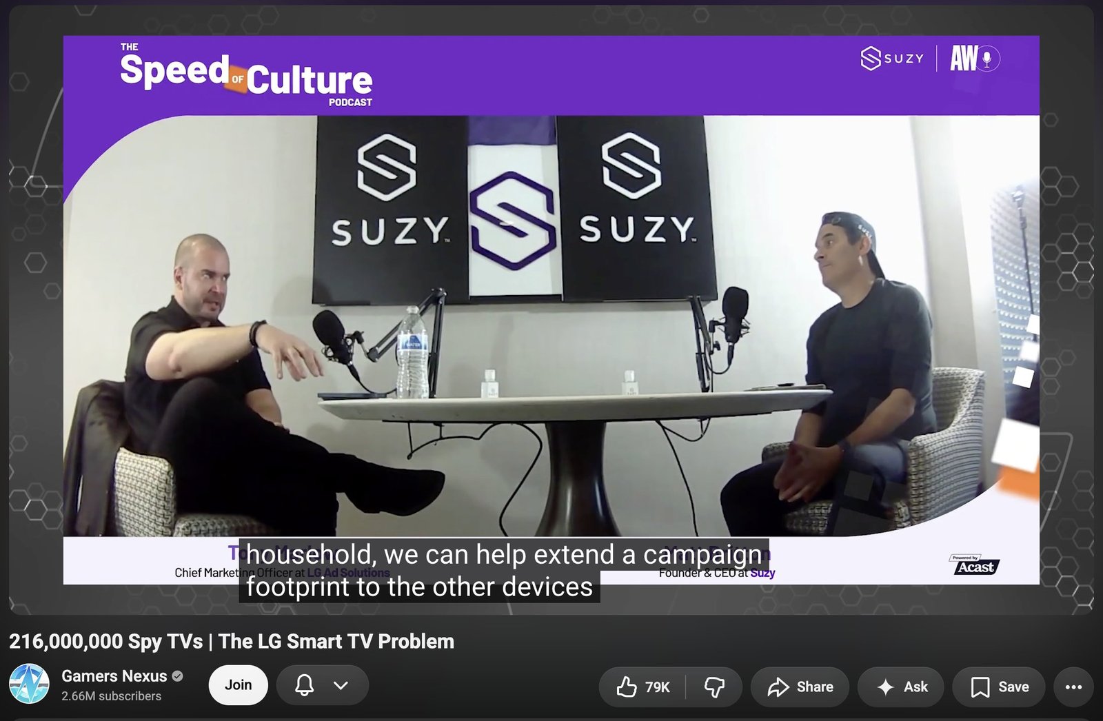 Still from the Gamers Nexus video, in Johansen's post: a campaign-footprint overlay on a studio shot.